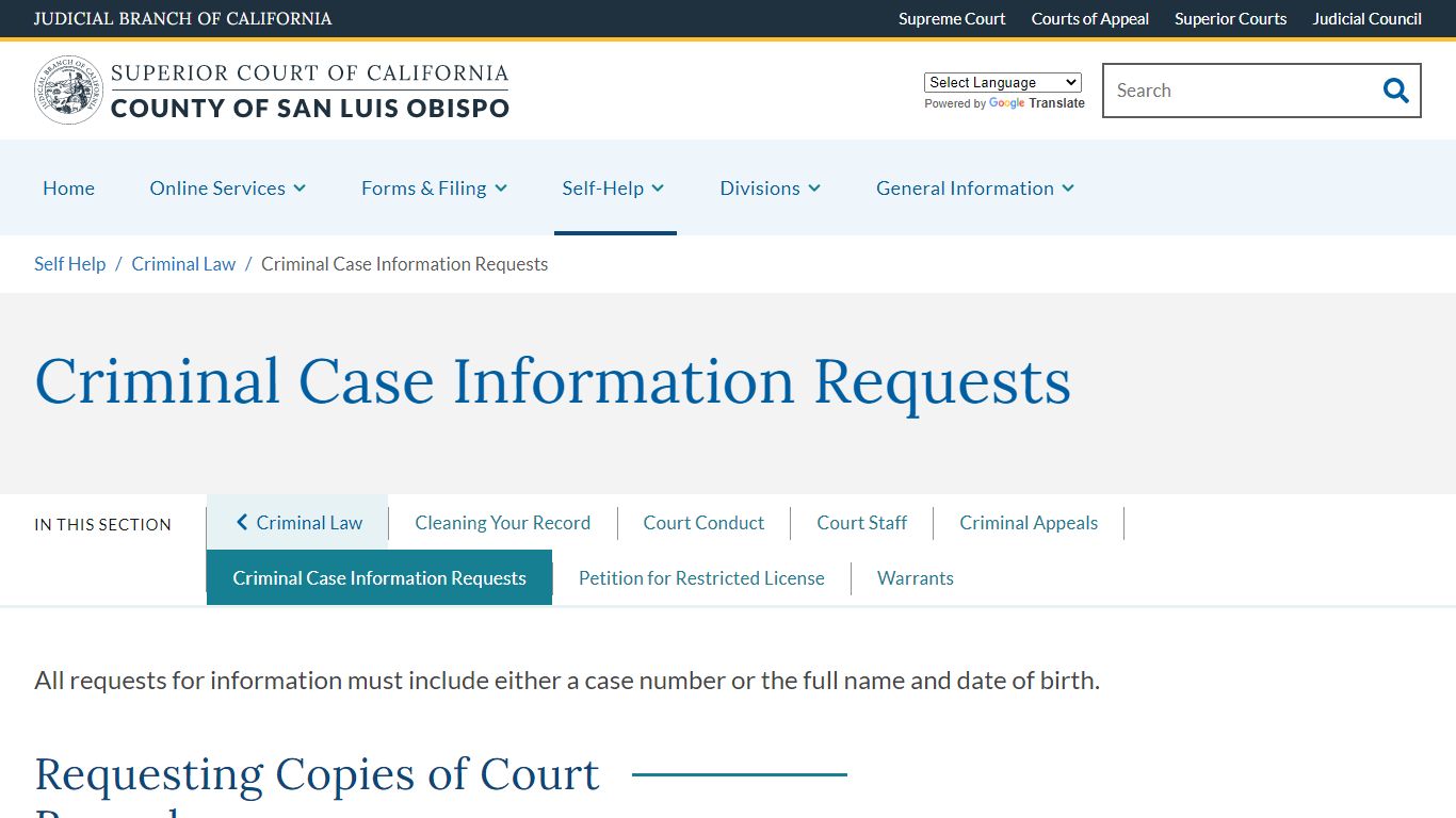 Criminal Case Information Requests - County of San Luis Obispo