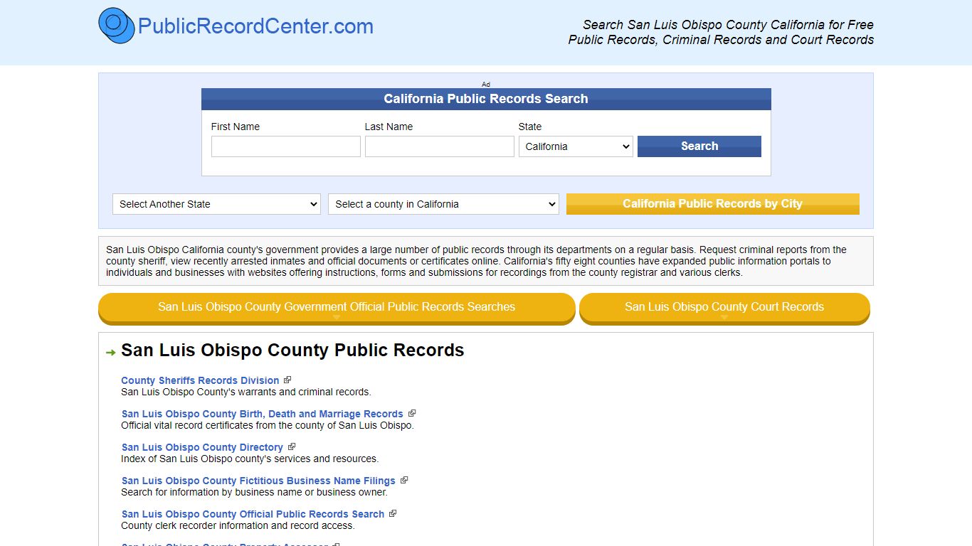 San Luis Obispo County California Free Public Records ...