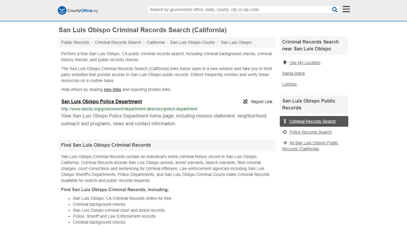 Criminal Records Search - San Luis Obispo, CA (Arrests ...