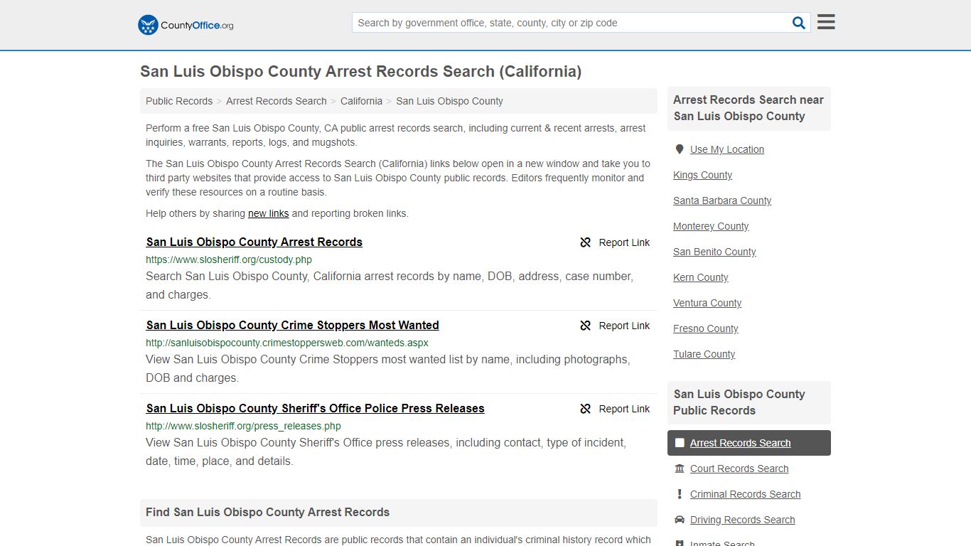 Arrest Records Search - San Luis Obispo County, CA ...